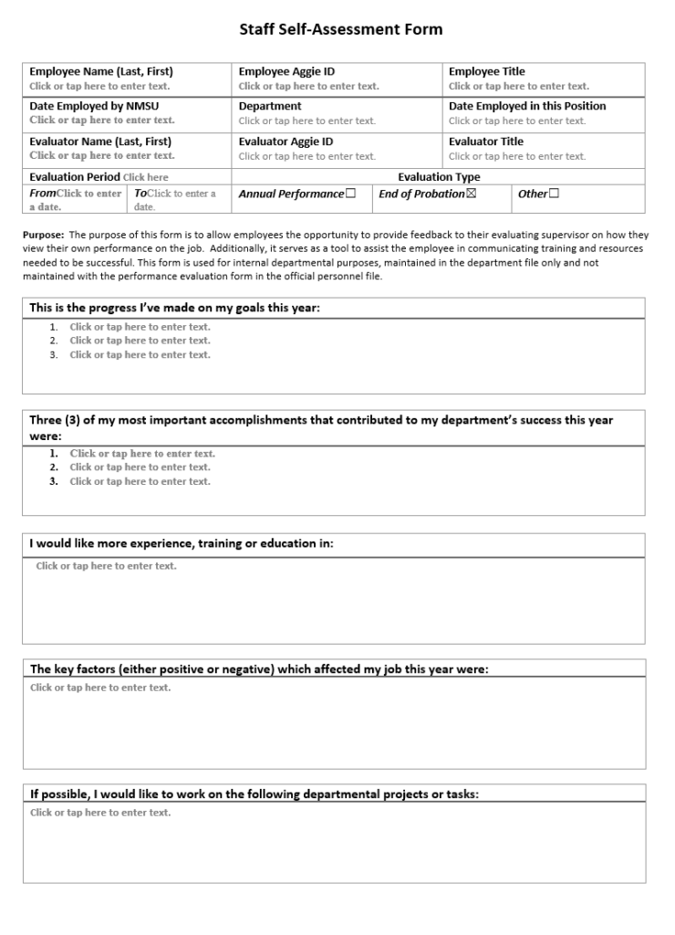 Staff Self Assessment Format