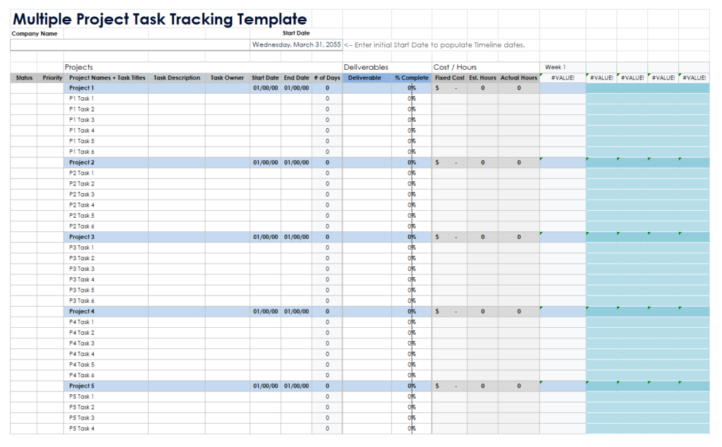 Multiple Project Task Tracking Format
